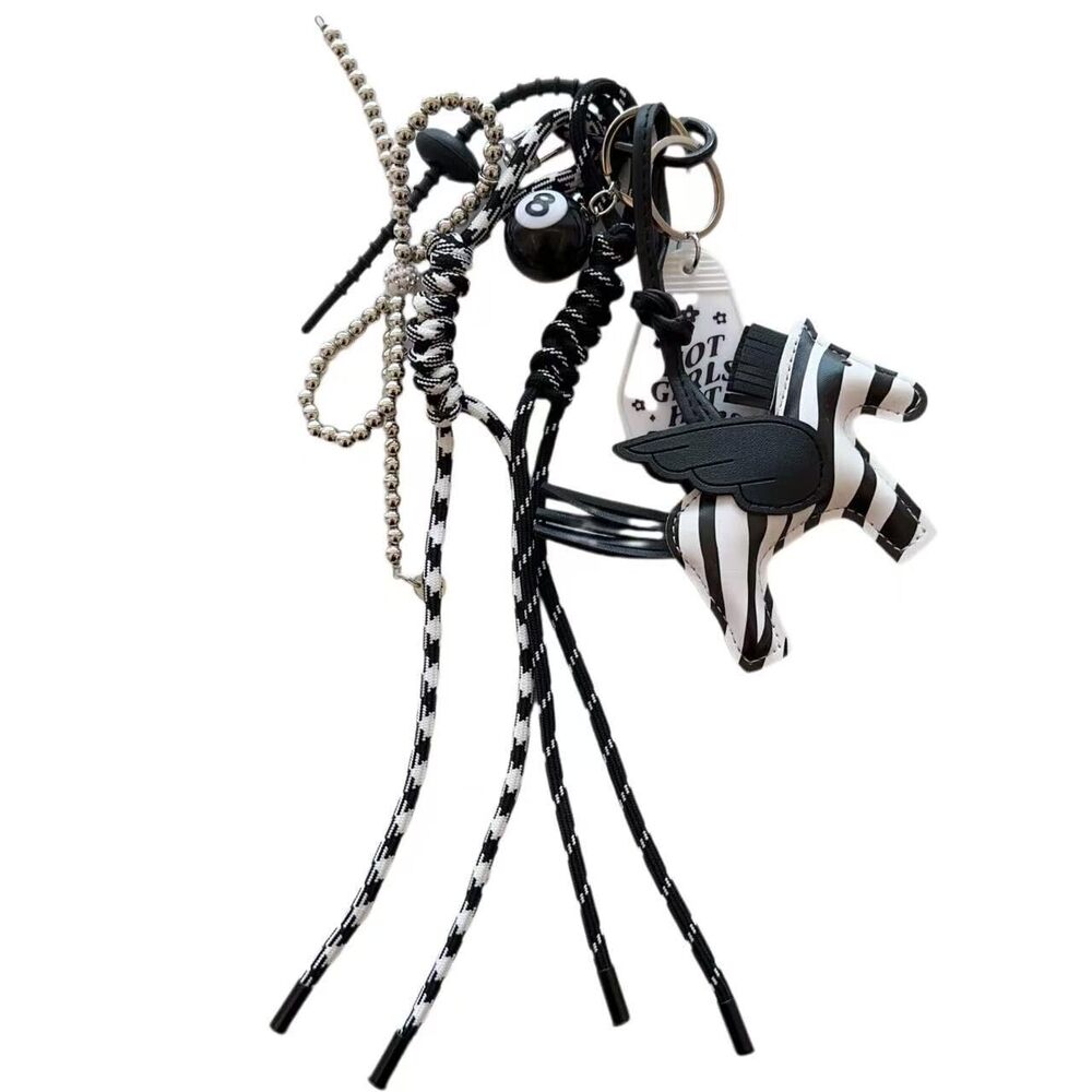 8753 Retro Zebra Phone Lanyard with Charm Accents - Versatile Keychain